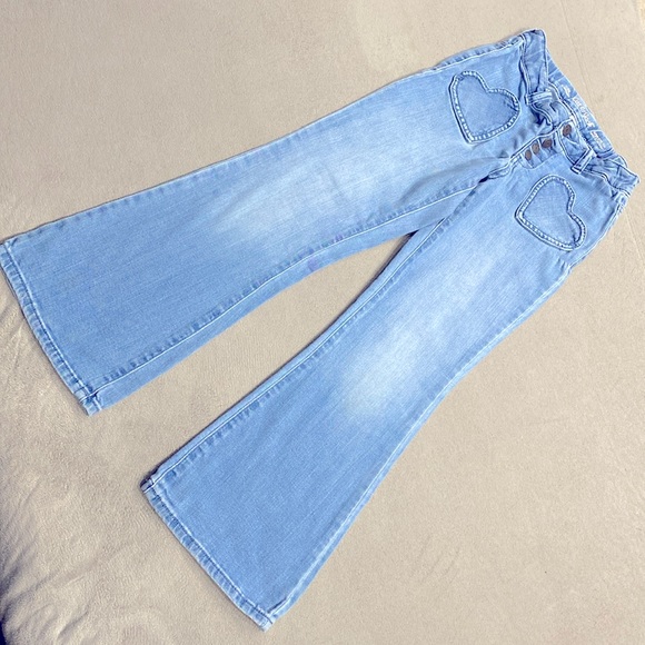 Cat & Jack Flare Super Stretch Heart Designed Pockets Girls Blue Jeans Size 10 ! - Picture 2 of 12